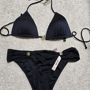 Victoria Secret Black Bikini Set Size Small Bottoms NEW & top Size Medium